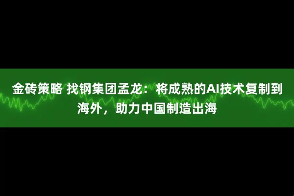 金砖策略 找钢集团孟龙：将成熟的AI技术复制到海外，助力中国制造出海